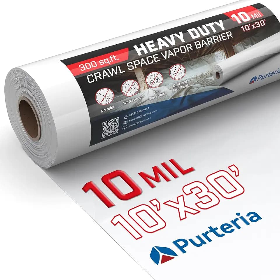 White Crawl Space Vapor Barrier, 10mil 10x30' Plastic Sheeting
