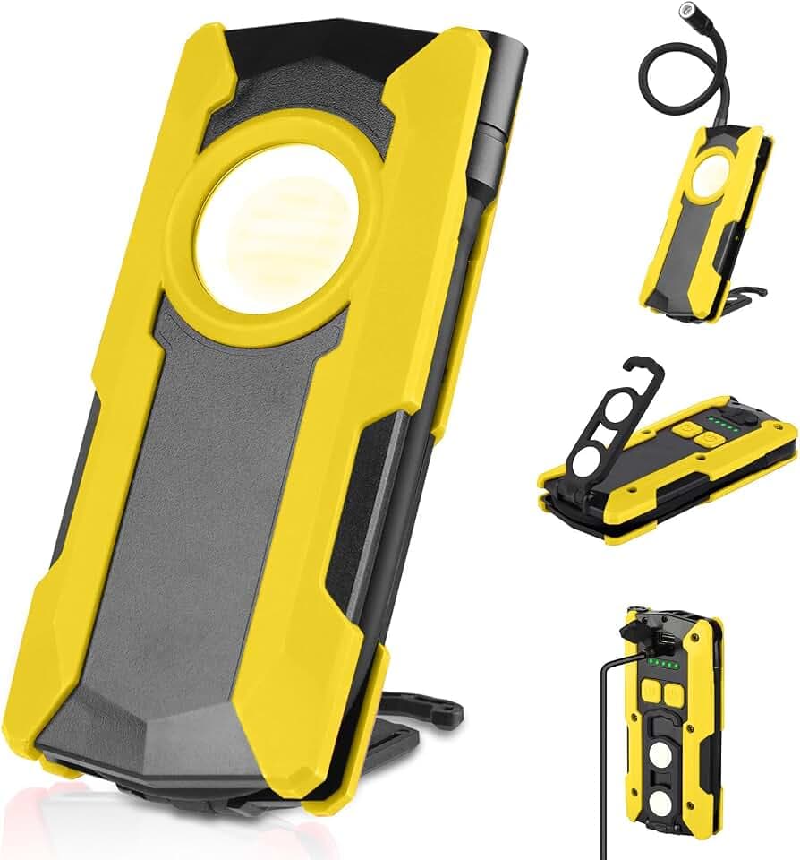 Rechargeable LED Work Light, OTYTY 40W 2000LM Magnetic Work Light Battery Powered Portable Flood Light with Gooseneck Flashlight for Car Repairing, Camping, Inspection
