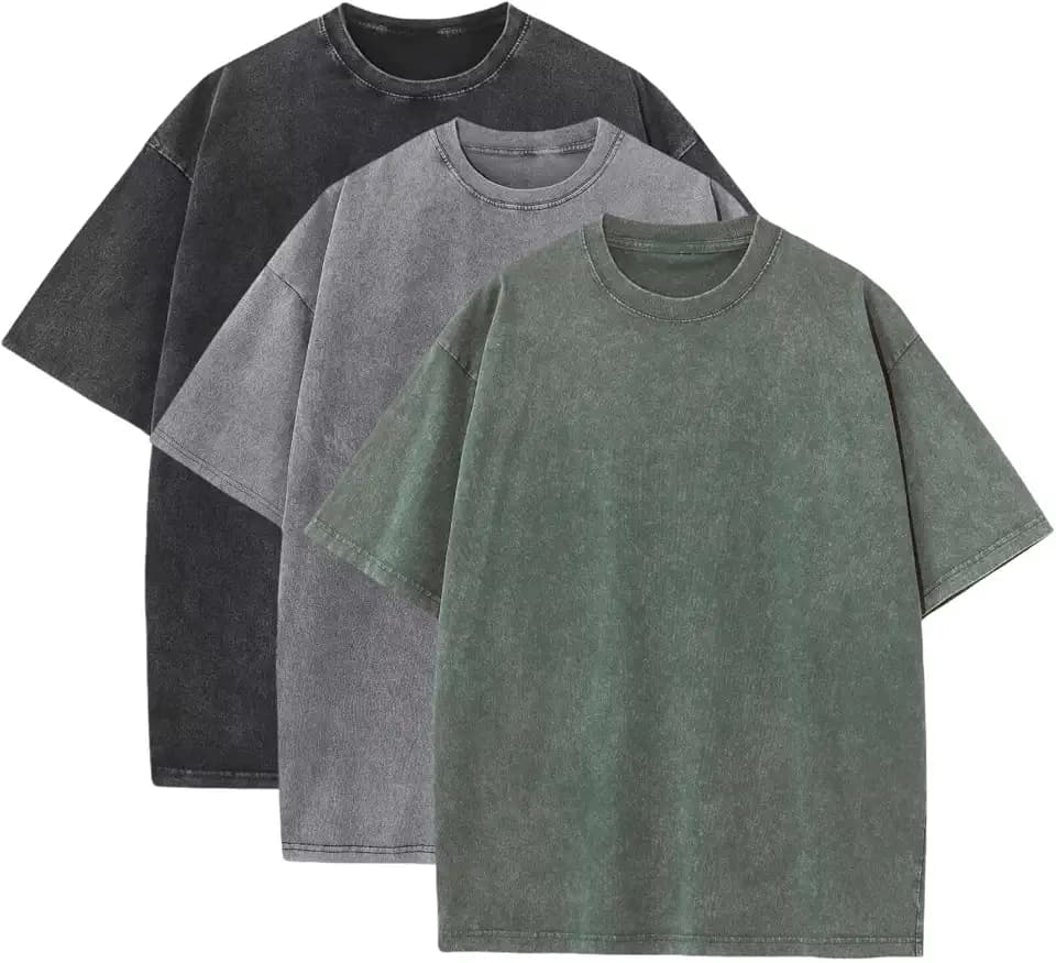 3 Pcs Men's Oversized Heavy Cotton Summer T-Shirts Vintage Tee Loose Fit Short Sleeve Casual Tshirts for Men Women
