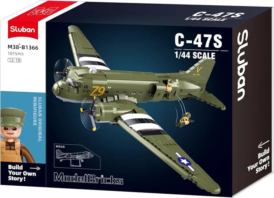 Sluban ModelBricks C-47S im Maßstab 1:44, Militär-Transportflugzeug, 1015 Teile, für Kinder von 12 bis 18 Jahren