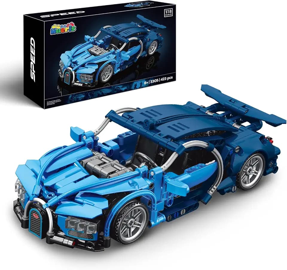 Nueris 1:18 Technic Super Sports Cars Model Sets - 423 PCS Blue MOC Building Block Car Raceing Engineering Toys - Gift Idea for Adults Boys Girls for Play and Display Collection
