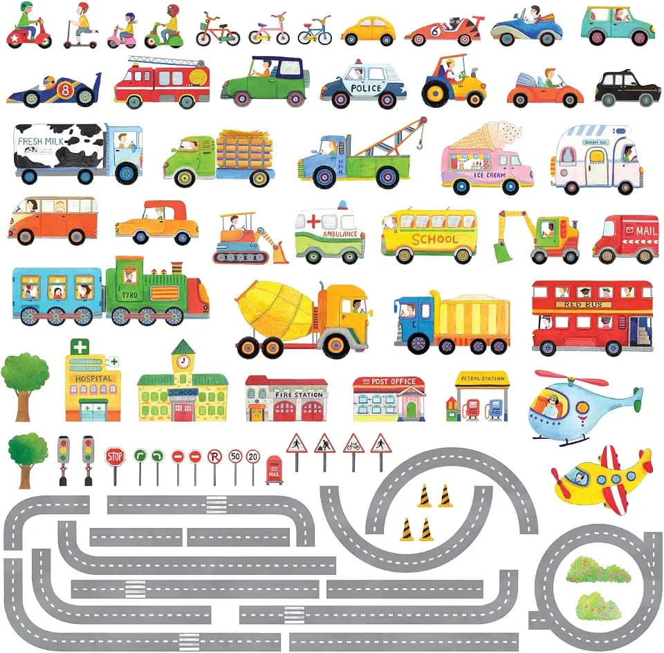 DECOWALL Autos Straßen Wandtattoo Fahrzeuge Verkehr (SG3-1404P1405)