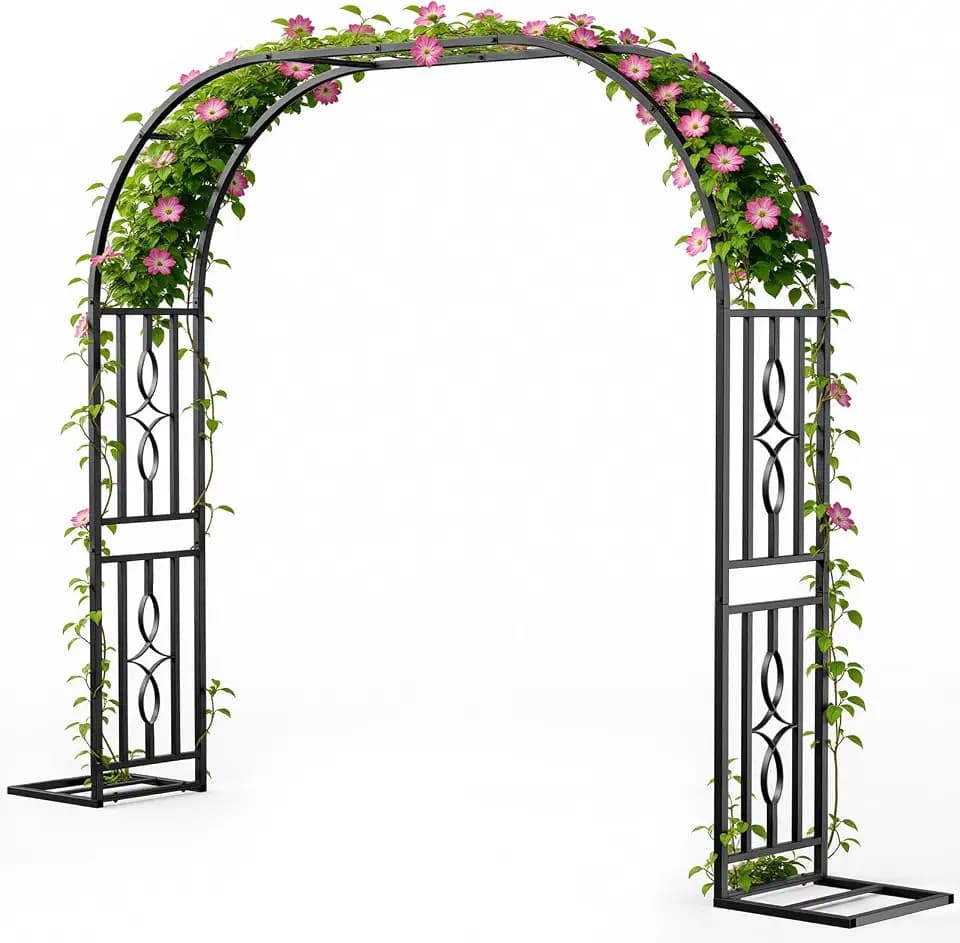 Metal Garden Arch, Heavy Duty Garden Trellis for Climbing Plants, with Enlarged Base for Stability, Ideal for Wedding Arches & Party Decorations, 87" W x 87" H