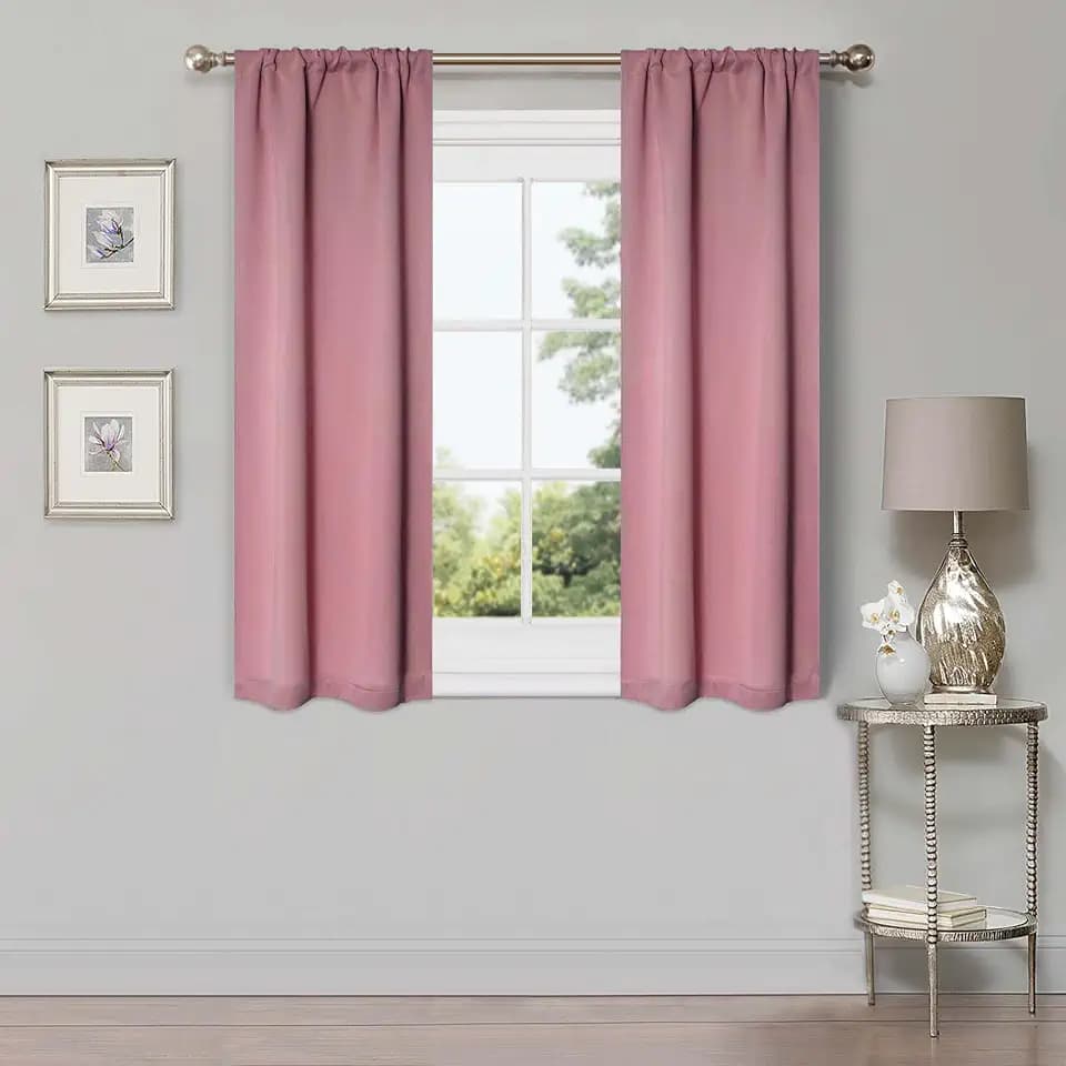 Superior Blackout Curtains, Room Darkening, Bedroom, Drapes, Kitchen, Living Room Window Accents, Sun Blocking, Thermal, 2 Pack, Rod Pocket, Solid Blackout Curtains, Set of 2, 26" x 63", Mauve Chalk