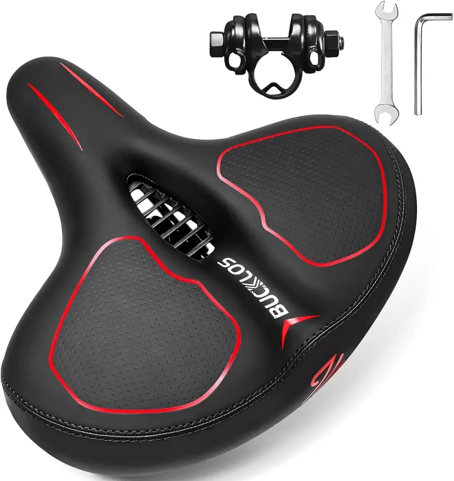 BUCKLOS Bequemes extra breites Fahrradsitzkissen für Damen und Herren, Heimtrainer/Stationär/Peloton/Spin-Fahrradsitze Komfortschaum gepolstert, wasserdichte Fahrradsättel mit doppeltem stoßdämpfendem