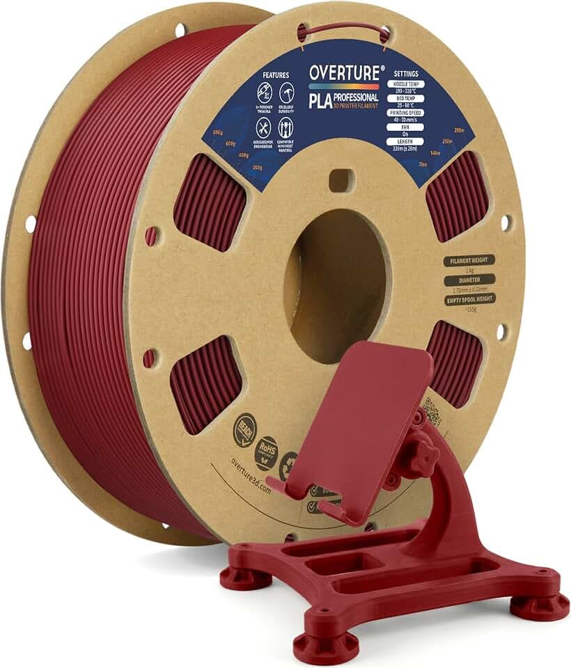 OVERTURE PLA PRO Filament 1,75 mm PLA+ Weinrot |Schlagzäh