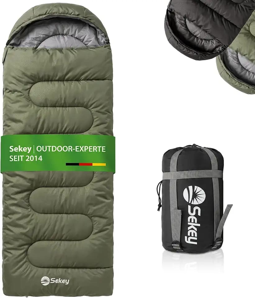 Sekey Schlafsack 220 x 80 cm - 1,35 kg 3-Jahreszeiten-Deckenschlafsack, 2-in-1 als Decke nutzbar, 10 °C bis 20 °C - Separate Fußbelüftung, Anti-Klemm-Reißverschluss - für Camping & Outdoor