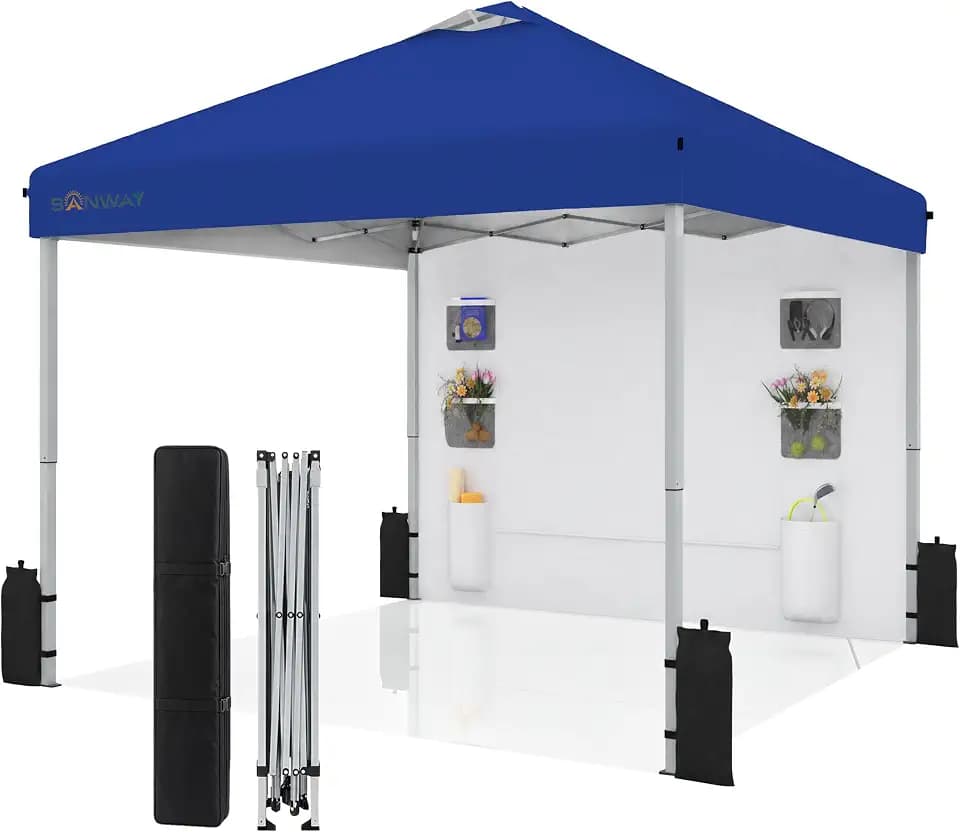 10x10 Pop Up Canopy with Sidewalls, Heavy Duty Instant Canopy Tent for Parties, Events, Camping, One Person Setup - Blue