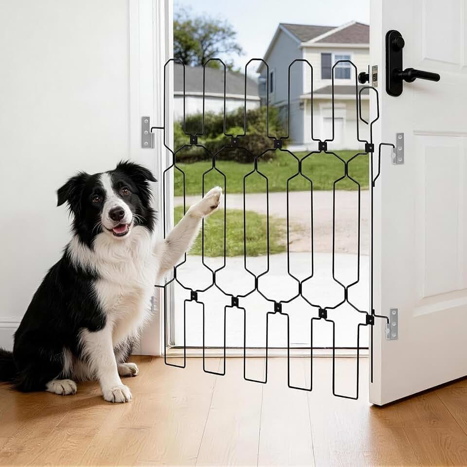 Retractable Dog Gate for Front Door, 26" Wide x 30.7" Tall Safety Metal Pet Gate for Dogs When Opening, Easy Install Front Entry Dog Door Barrier