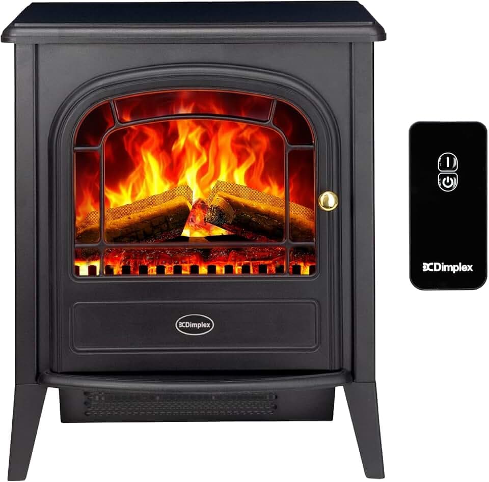Dimplex Club Elektrokamin - Freistehender Elektrischer Kamin mit Holzscheit- Glutbett und Optiflame LED-Flammeneffekt - Zuschaltbarer 2kW Heizlüfter - Inklusive Fernbedienung