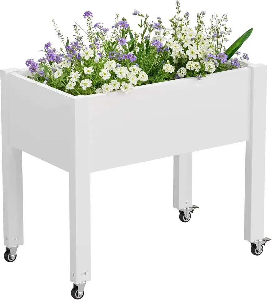 Elevated Raised Garden Bed with Wheels,Planter Box,Ashen-26.3" h