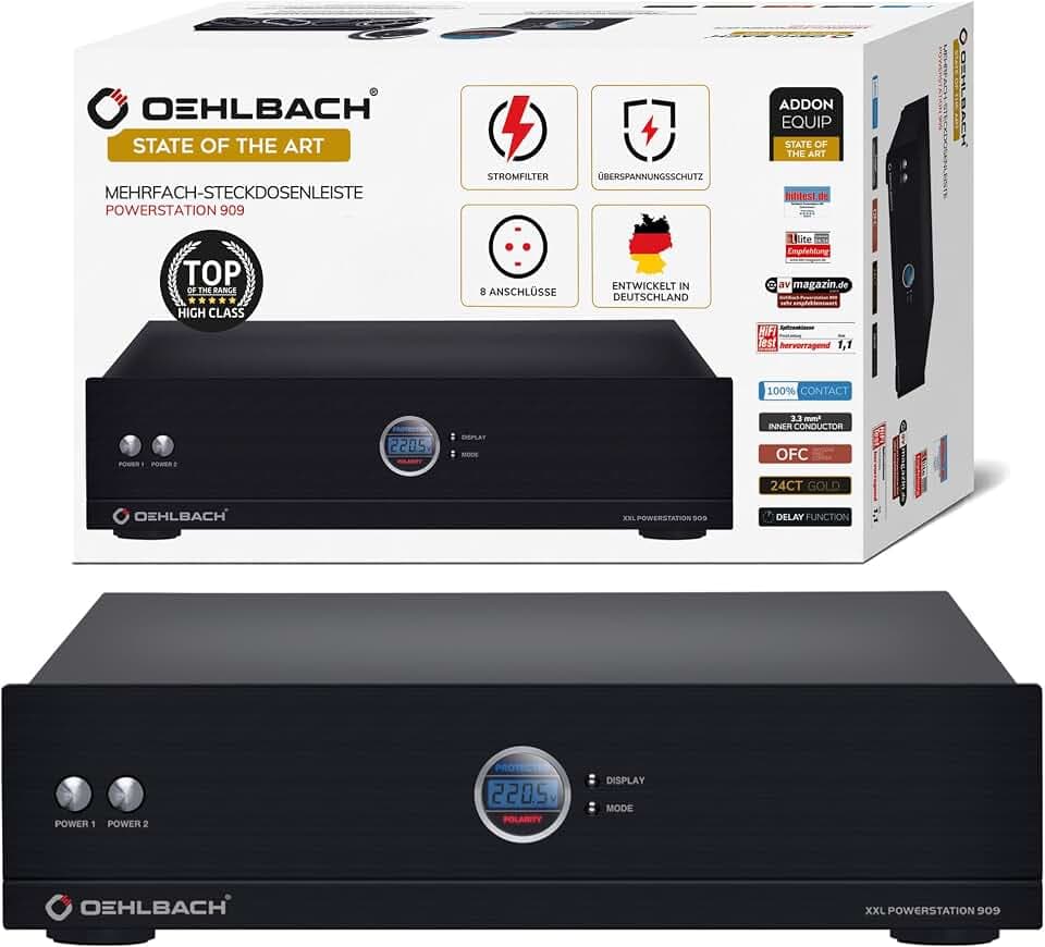 OEHLBACH Powerstation 909 - HiFi-Steckdosenleiste mit Netzfilter, Schwarz