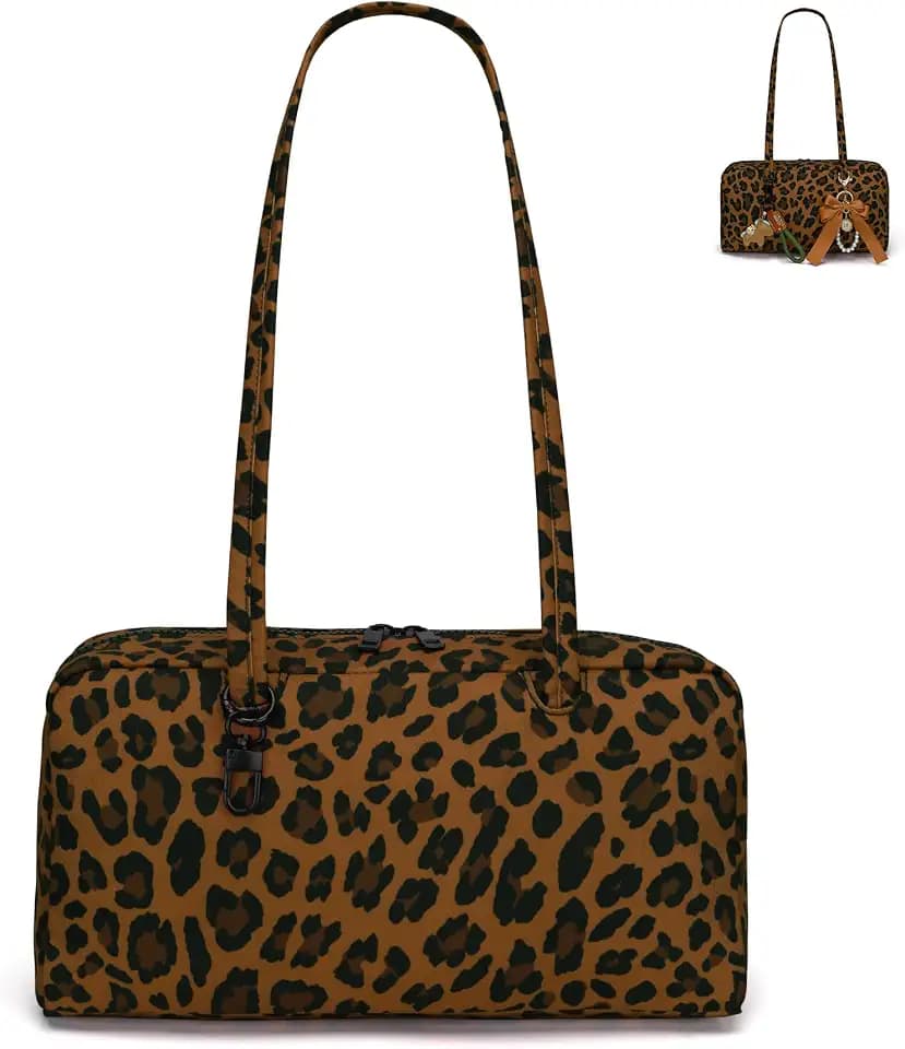 Nylon Bowler Bag Shoulder Purses for Women with Charm Loop