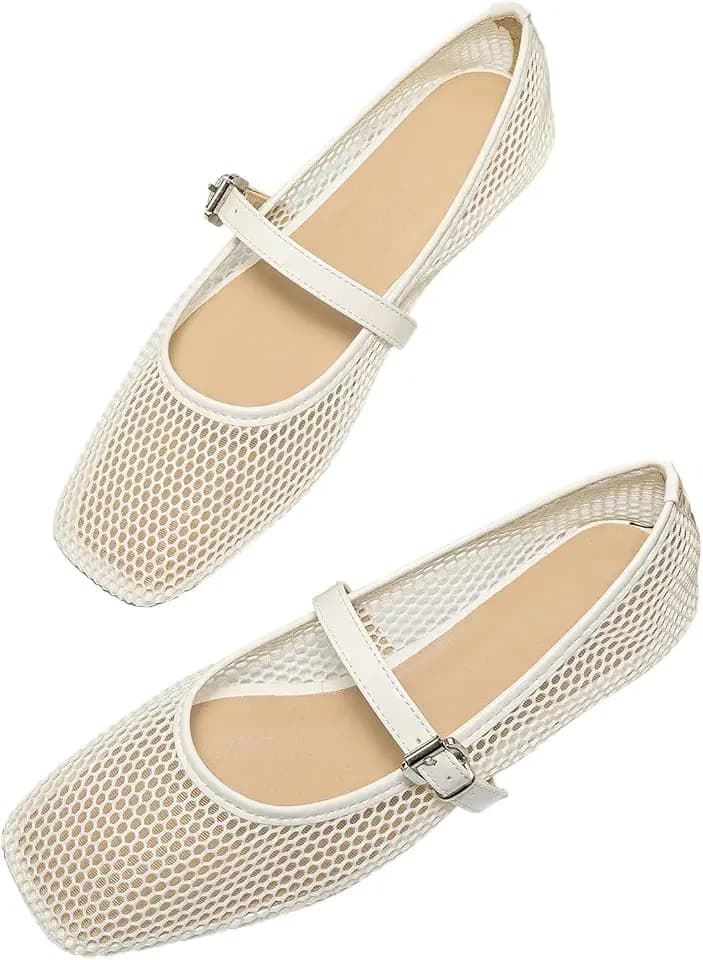 MakeMeChic Women's Lace Mesh Ballet Flats Comfortable Dressy Shoes