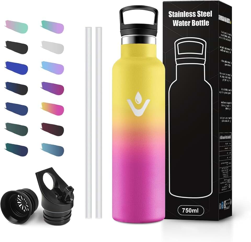 Thermosflasche 750ml mit Strohhalm,Trinkflasche Edelstahl Auslaufsicher, Doppelwandig Isoliert, BPA-frei, Kohlensäuregeeignet, Trinkflasche aus Edelstahl für Sprudel, Büro, Reisen und Laufen