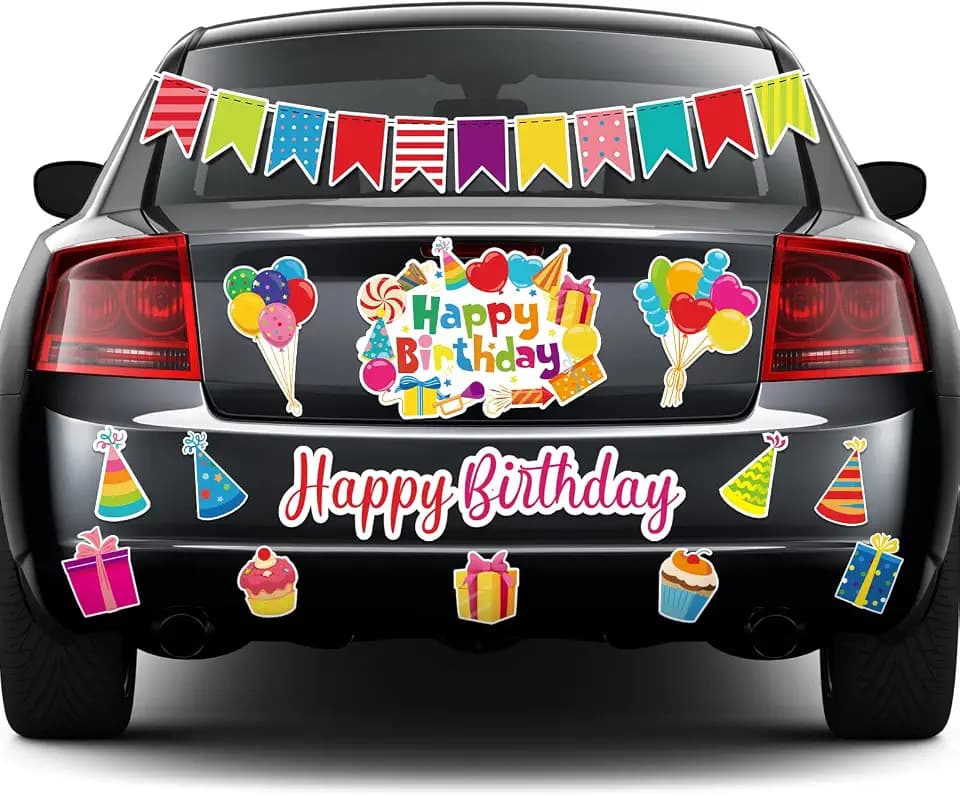 Geyee 14 Pcs Car Birthday Decorations Door Decorations, Cake