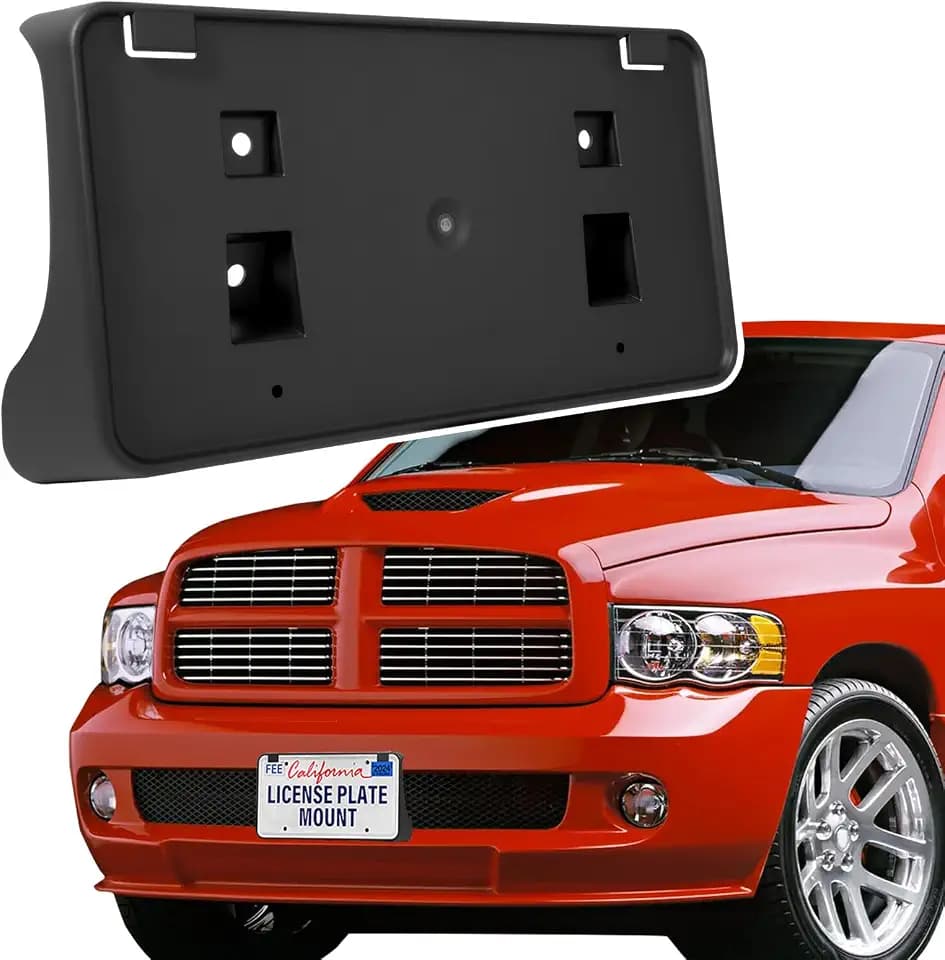 ABS Front License Plate Holder& Frame Bracket-Enhanced Anti-Vibration Design - Compatible with Dodge Ram 1500 2002-2008/Ram 2500 3500 2003-2009,Quick Installation,Replaces OEM# 55077158AE & CH1068111