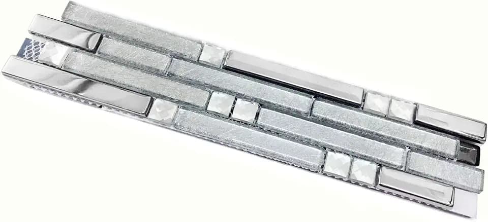 Hominter Silver Metallic Glass Mosaic Wall Tile Sample