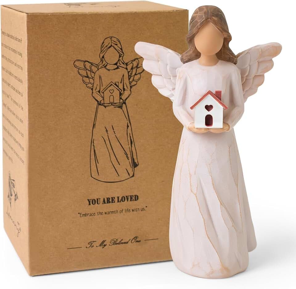 Einweihungsgeschenk Haus, Schutzengel Engel mit Hausfiguren Statue