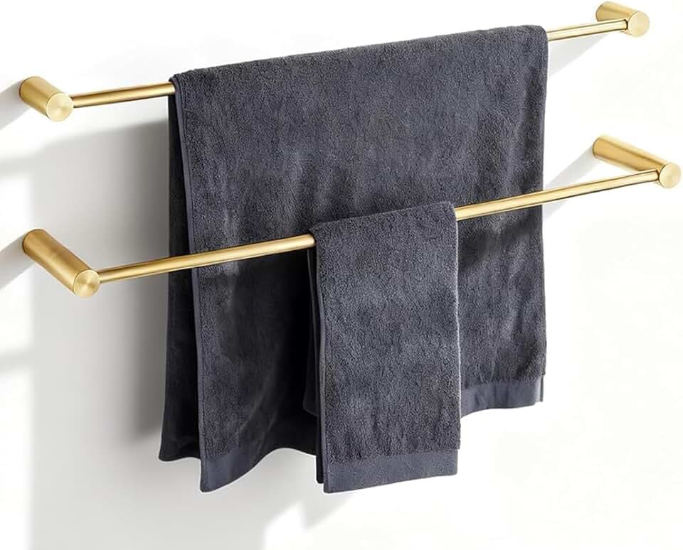 Towel Racks for Bathroom, NEWRAIN 30 inch Double Bath Towel Bar Wall Mounted, Stainless Steel Kitchen Towel Holder, Brushed Gold Towel Rod Towel Rail Hange