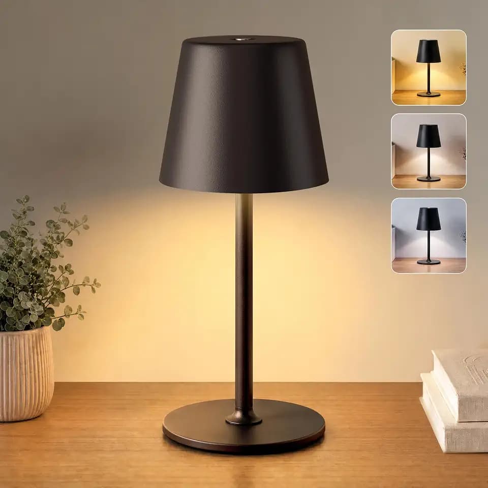 LED Tischlampe Kabellos, Vollmetall Tischleuchte für Outdoor Indoor