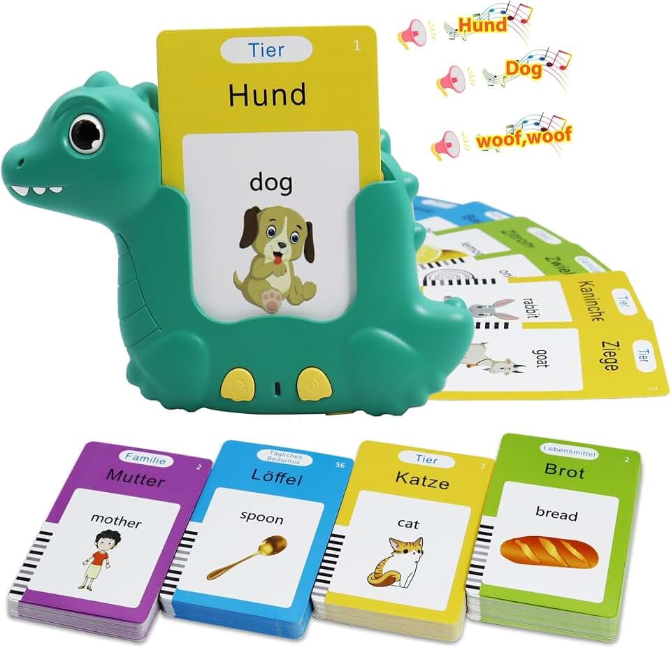 MAYAPHILOS Sprechende Lernkarten Deutsch und Englisch mit 224 Wöter, Sprechenden Flash Karten, Deutsch Lernspielzeug für Vorschulkinder Geschenk Für Jungen Mädchen