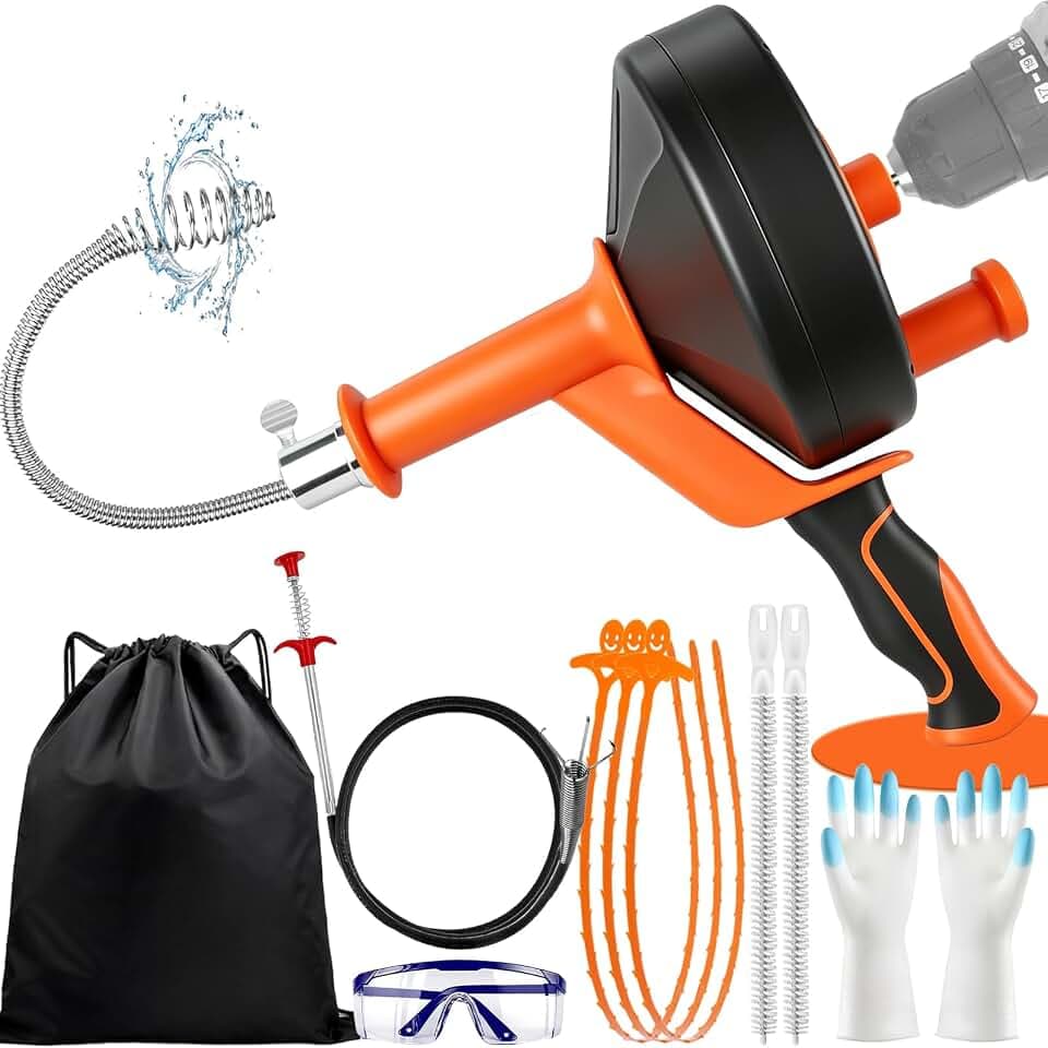 10-Teiliges Rohrreinigungsspirale Set - 10M Abflussreiniger Spirale mit Bohraufsatz, Rohrreinigungsbürste Drain Snake - Abfluss Rohrreinigung für Kanalisation, Küche, Dusche, Verstopfte Abflüsse