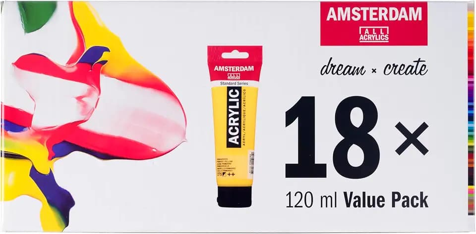 Amsterdam Standard Series Acrylfarben | Vorteilspackung mit 18 Farben (120 ml) | Grundlegende Farbauswahl | Künstlerfarben