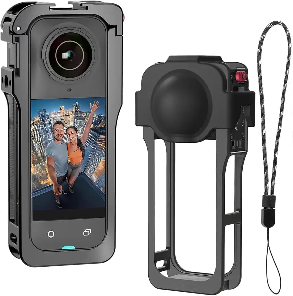 Metal Cage for Insta 360 X5 Accessories, Aluminum Alloy Protective Case with Lens Cap, Dual Quick-Release Interface, Built-in Cold Shoe and 1/4" Thread Multifunction Utility Frame for Insta360 X5
