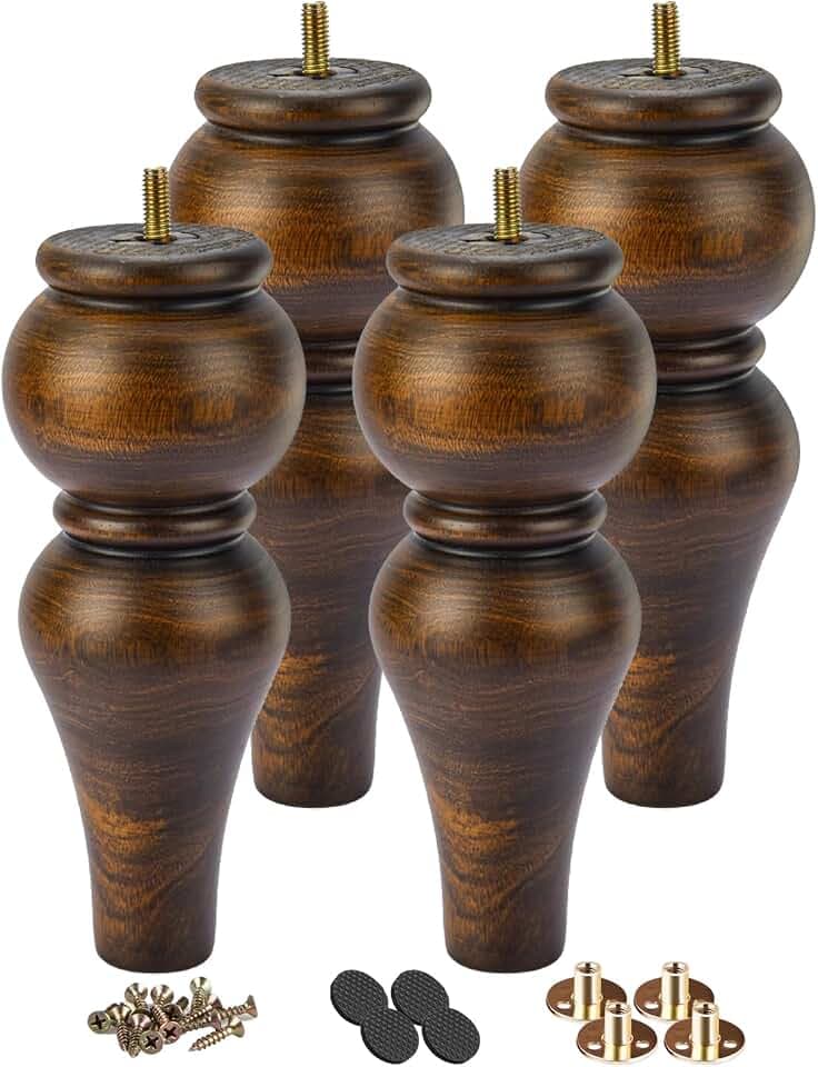 Möbelbeine aus Massivholz, 20 cm, 4 Stück, Couchbeine, Holzfüße mit Gewinde, M8-Aufhängerschrauben, Montageplatte und Schrauben für Sofa, Schrank, Ottomane, Sessel, Glasur