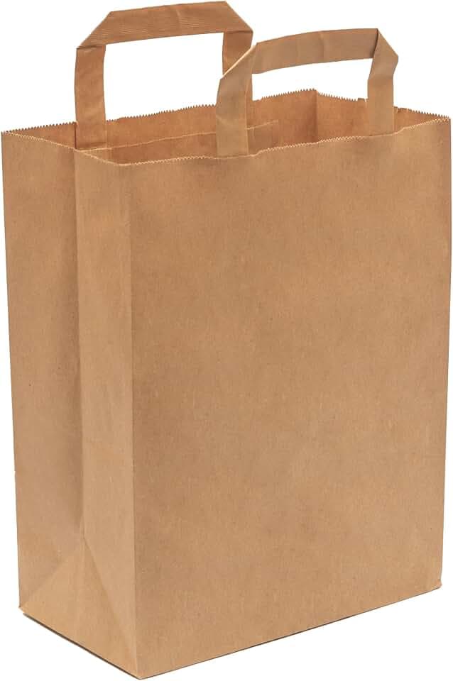 Papiertüten, 100% recycelbar, robust, ideal für Gewerbe, Flacher Griff, 250 Stück, 22 + 12 (Faltenbalg) x 28 cm, umweltfreundlich, braun, Papiertaschen mit flachem Griff