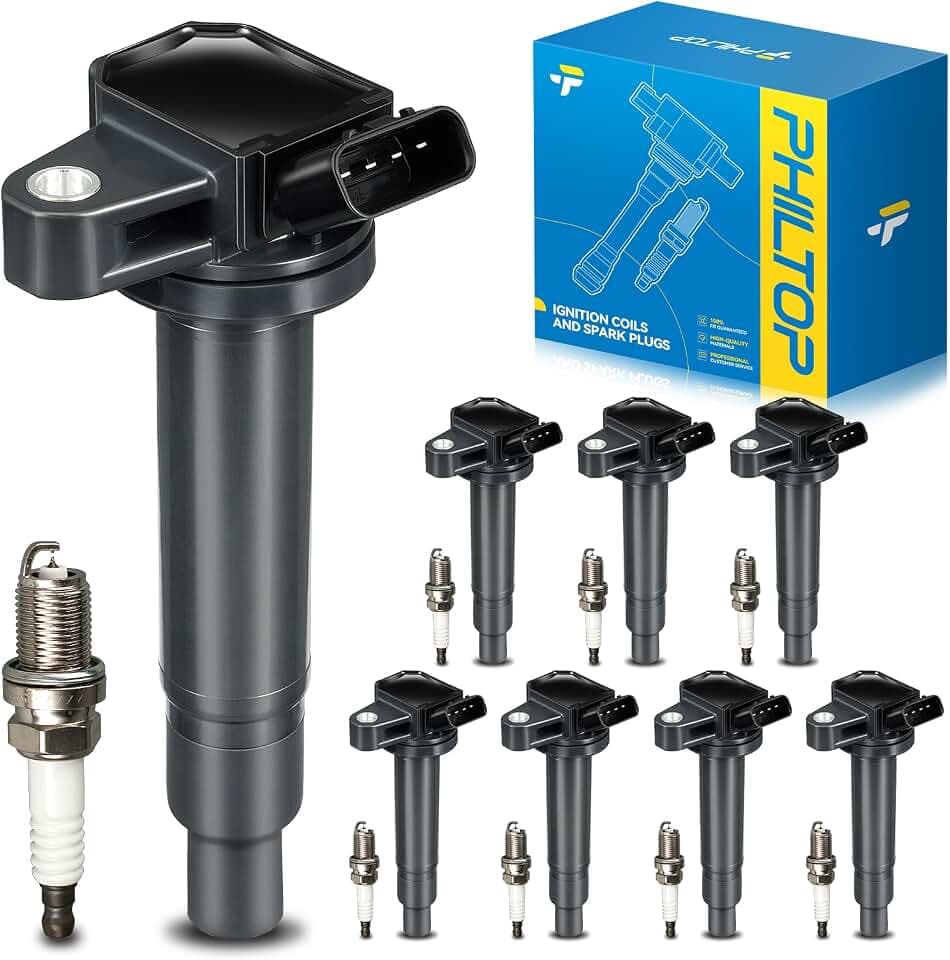 PHILTOP Ignition Coil Pack and Spark Plugs Fits for Toyota 2005-2009 Tundra 4.7L, 2003-2009 4Runner 4.7L, Toyota 2005-2007 Sequoia, Lexus 2003-2009 GX470, 2001-2006 LS430, 8PCS UF230