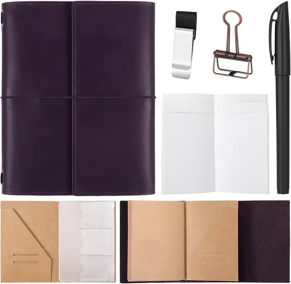 Eaasty Genuine Leather Refillable Notebook Travel Journal, Purple, A5