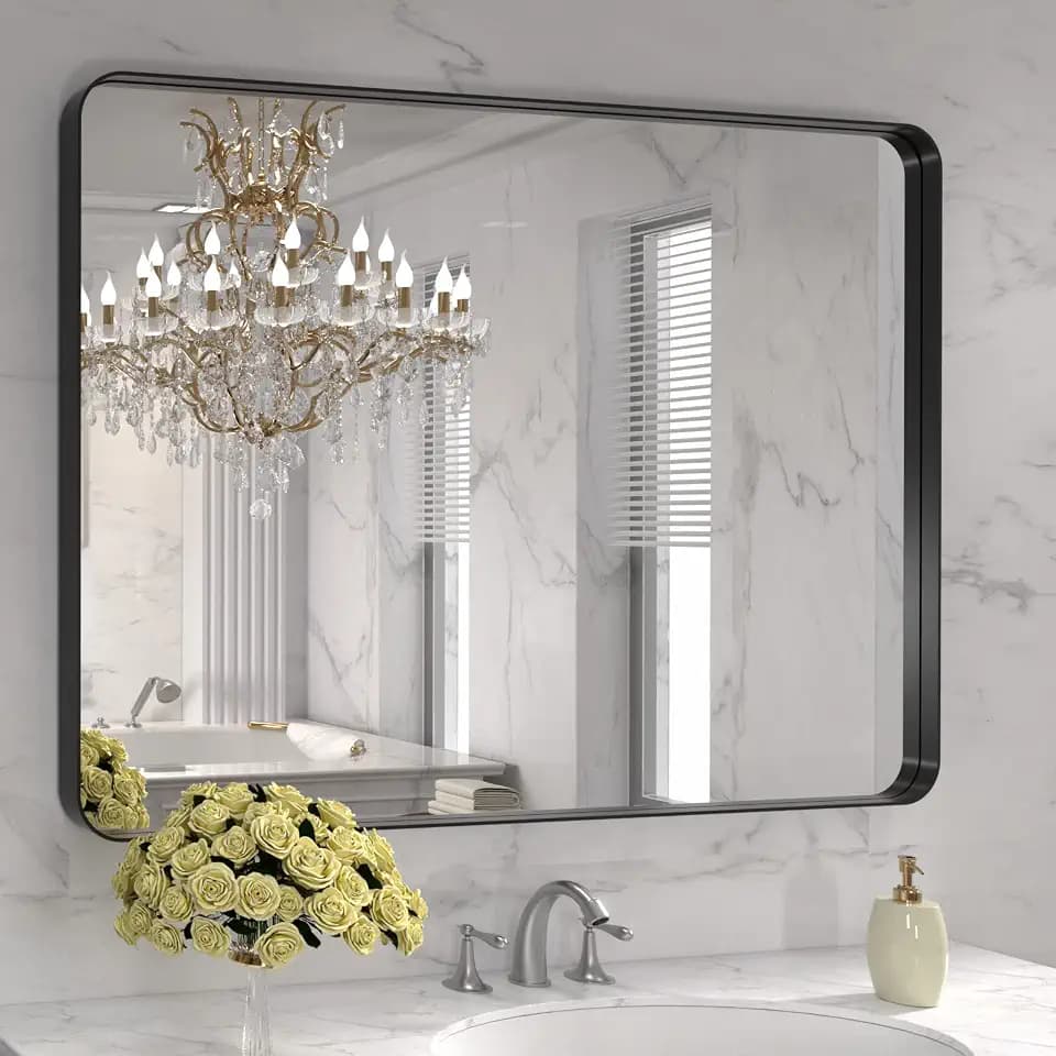 LOAAO 40X30 Inch Black Bathroom Mirror Metal Framed
