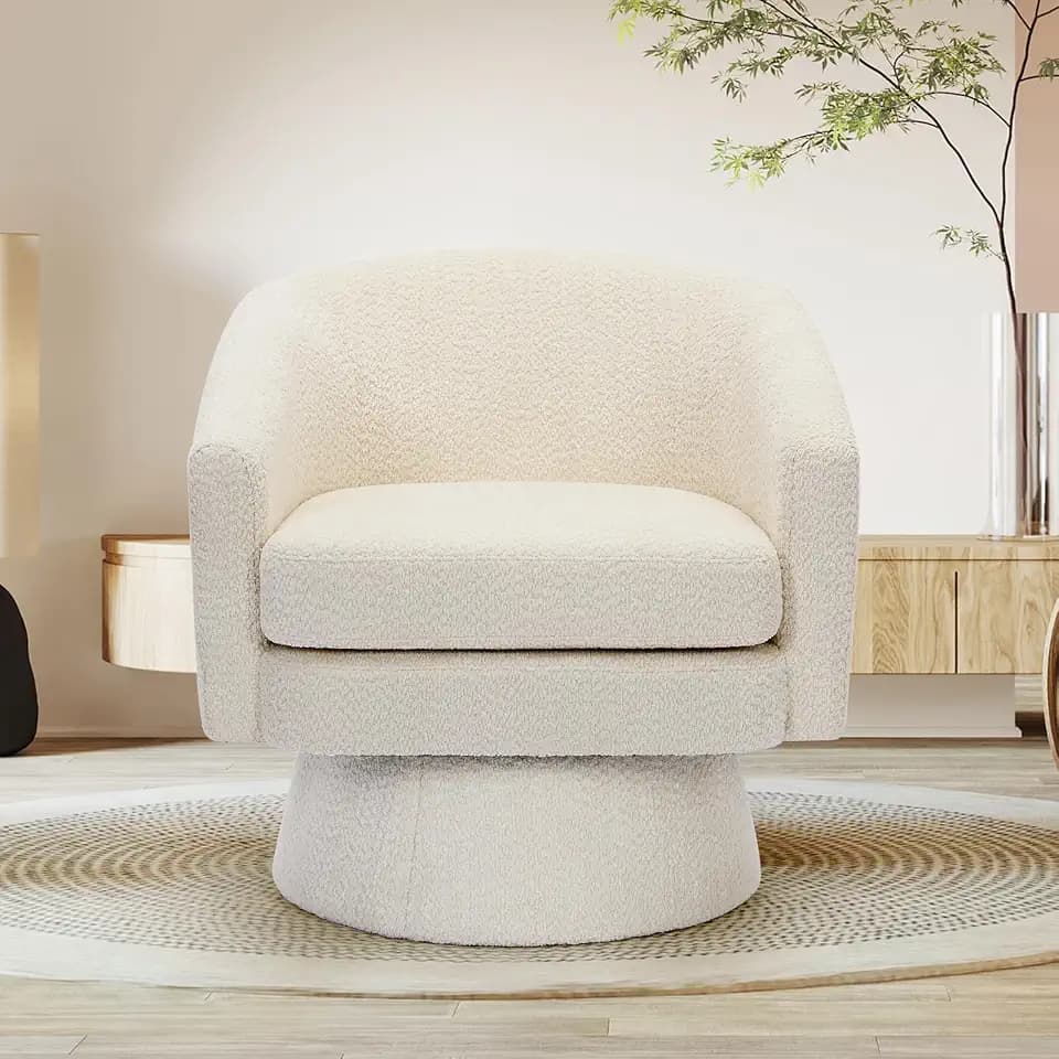 360° Swivel Accent Lounge Chair with Arms and Hidden Storage, Modern Chenille Upholstered Club Chair with Soft Cushion, Comfy Barrel Chair for Living Room, Bedroom, Office, Beige