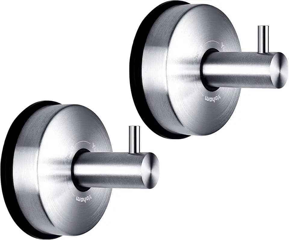YOHOM Saugnapf Haken Edelstahl Extra Stark Handtuchhaken Ohne Bohren Wandhaken Saugnapf Bad Vakuum Saugnapfhaken Küche Haken Mit Saugnapf Dusche Saugnapf Handtuchhalter Pinsel Finish Silber 2 Stück