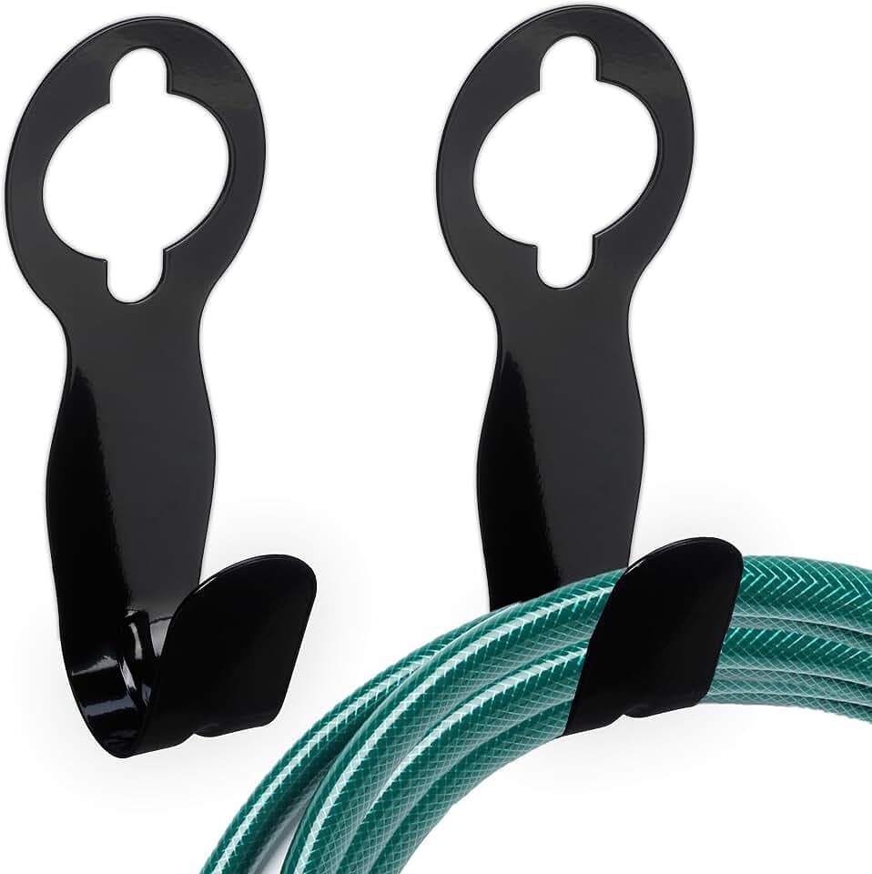 Relaxdays Schlauchhalter, 2er Set, für 30 m Schlauch, Schlauchhalterung f. Wasserhahn & Wand, HBT 23 x 9 x 9 cm, schwarz
