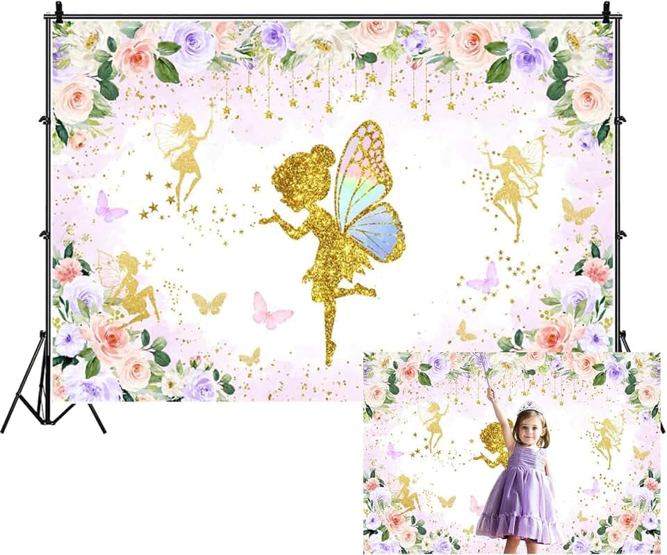 Pink Gold Floral Fairy Backdrop Princess Butterflies Background 7x5ft