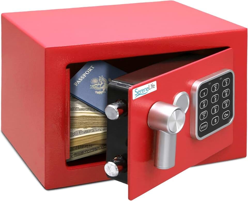 SereneLife Hochwertiger digitaler Safe aus Stahl, 23,1 x 17 x 17 cm, sichere Aufbewahrung für Bargeld, Schusswaffen und Schmuck, ideal für Hotels, Schränke und Zuhause, elektronischer und mechanischer