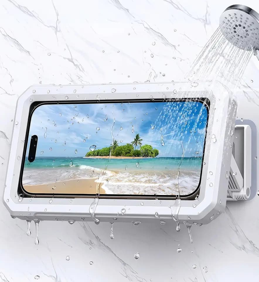 Coolpow Shower Phone Holder Waterproof Phone Holder for Shower Wall Waterproof【Anti-Fog】480°Adjustable Retractable Bathroom Phone Holder Mount Stand Water Proof Shower Case for iphone 4-7" Cellphones