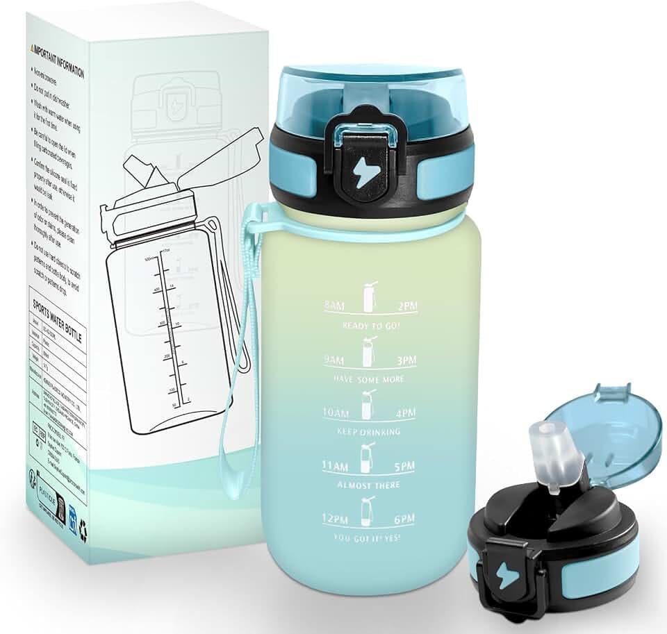 HoneyHolly Trinkflasche Kinder 500ML, BPA-Frei, Trinkflasche Kohlensäure Geeignet, Wasserflasche Auslaufsicher, Sportflasche mit Strohhalm, Wasserflasche für Kinder, Schule, Büro, Sport