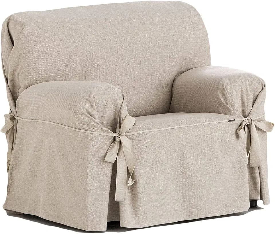 Eysa F616081 nicht elastisch mit krawatten sofa überwurf 1 sessel, 01-leinen, 43 x 5 x 37 cm, 1 Einheiten, Beige / Brauner Zickzack