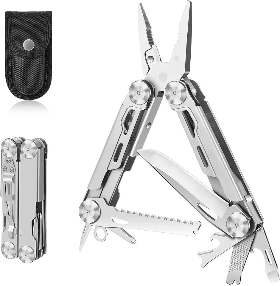 Multitool, Geschenke für Männer, 14 in 1 Faltbares Edelstahl Multitool Werkzeug mit Zange, Messer, Säge, Schraubendreher, Multitools mit Nylontasche, Gadget für Camping, Reparatur, Wandern
