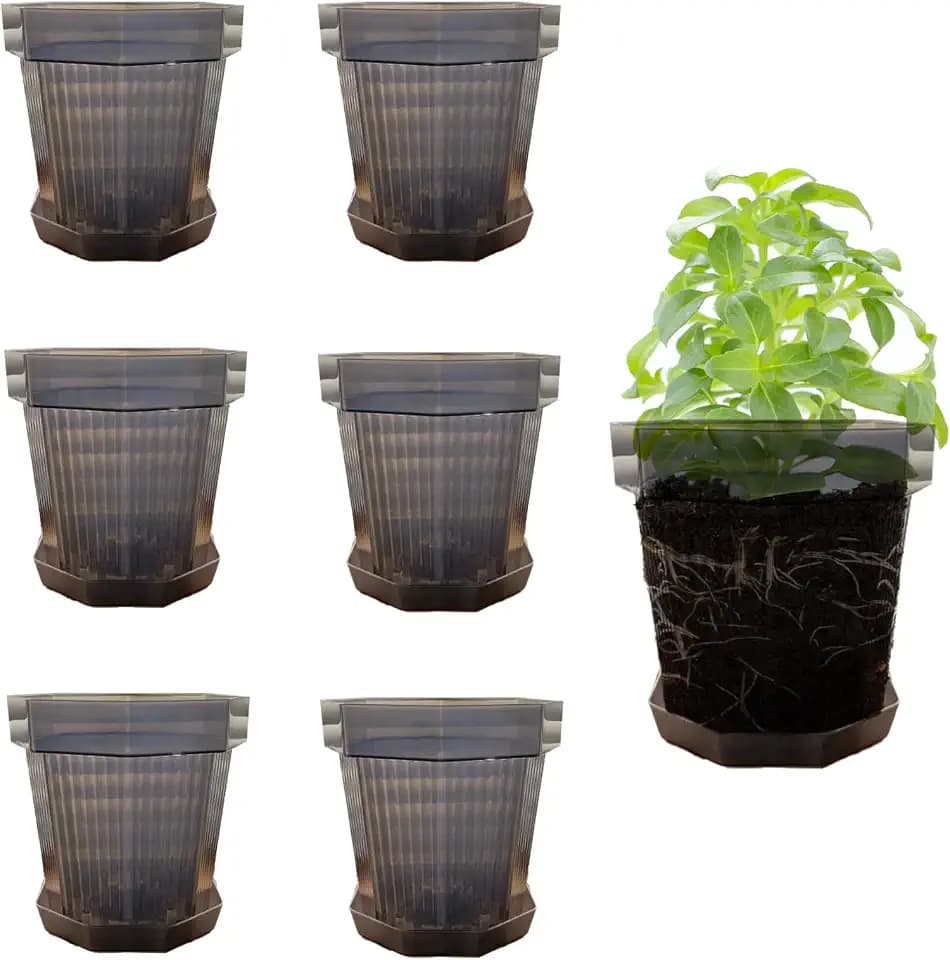 7-Pack 6 Inch Plastic Planter Pots – Small Modern Matte Flower Pots with Drainage Holes and Saucers for Indoor, Outdoor, and Office Use (Black)