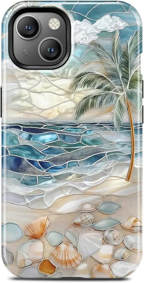 for iPhone 13 Case, Beach Ocean Seashell Summer Tropical Phone Case, Compatible with Magsafe, Trendy Aesthetic Magnetic Slim Silicone Shockproof Protective Women Girl Cover