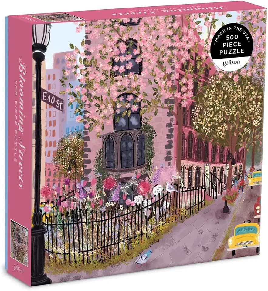 Blooming Streets 500 Piece Puzzle from Galison - Beautifully Illustrated Jigsaw Puzzle of a Local NYC Street, Fun & Challenging, Unique Gift Idea