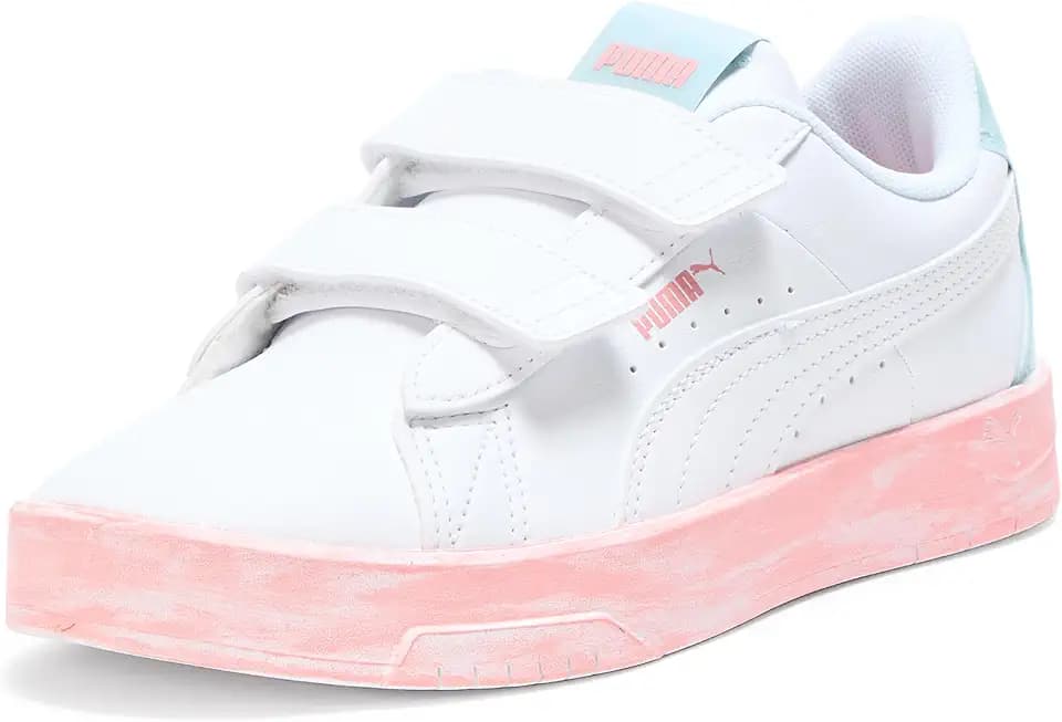 Puma Unisex-Child JADA Hook and Loop Shoes, White-Sea Glass-Pinkscape AH25, Little Kid 12