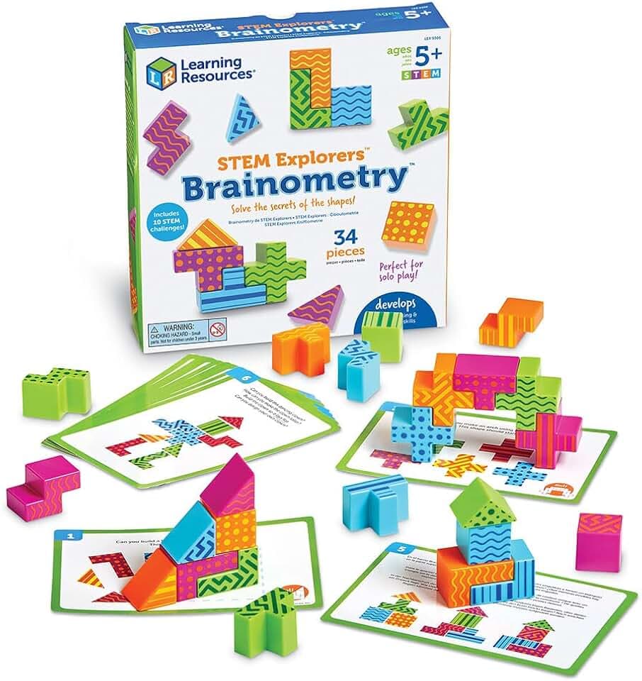 Learning Resources STEM Explorers Brainometry, ab 5 Jahren, Logikspiel für Kinder, fördert räumliches Denken & Mint-Kompetenzen, 3D-Knobelspiel mit 10 Aufgaben & 34 Teilen