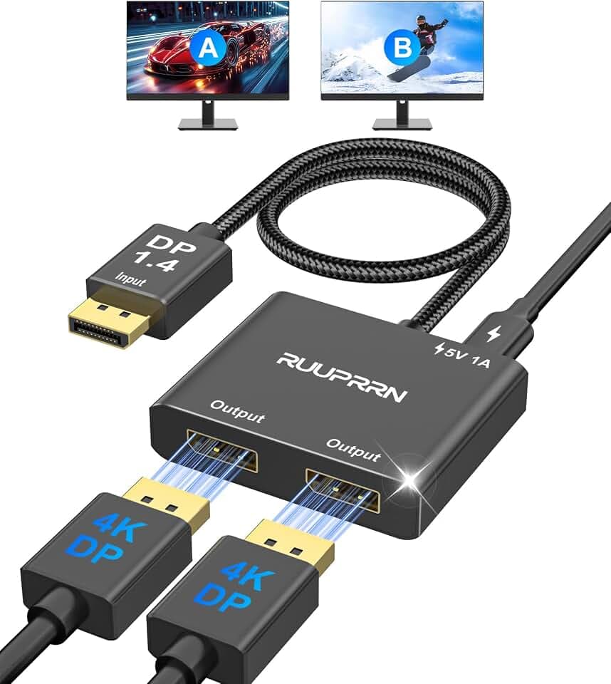 4K@60Hz DisplayPort to Dual DisplayPort Splitter for Dual Monitors Adapter