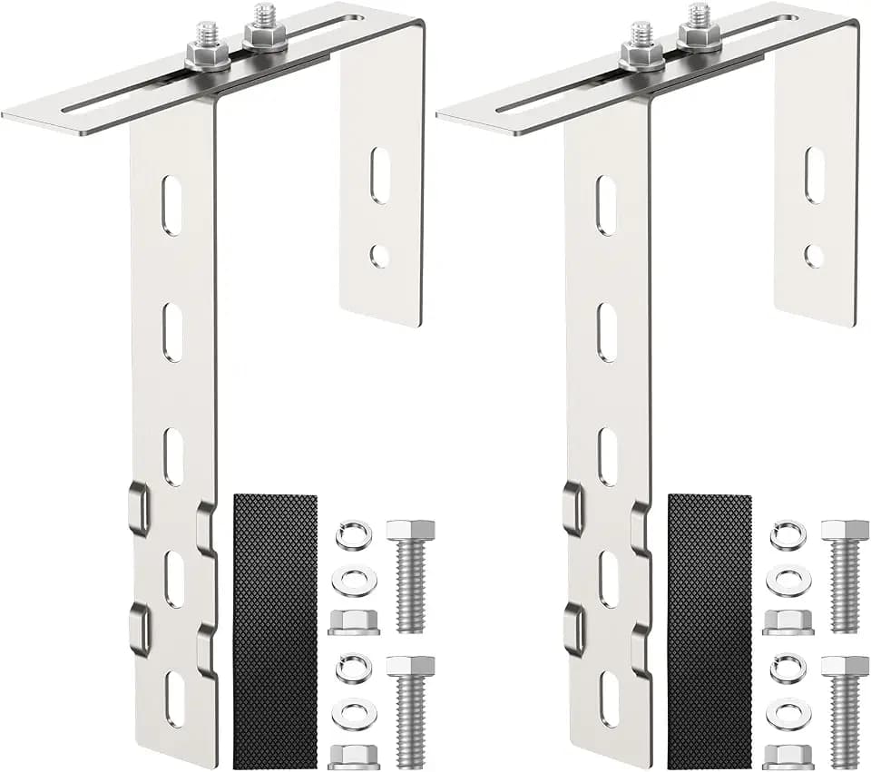 Anbte 2 Stück Balkonkraftwerk Haken 304 Edelstahl, 65-190mm Einstellbar Balkonhalterung Solarmodule Balkonhaken inkl. Montagezubehör für Eckig Balkongelände Solar Befestigung Ohne Bohren (Silber)